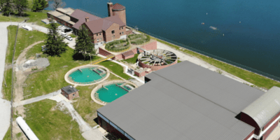 Instalaciones del departamento de agua de Bloomington visto desde el aire