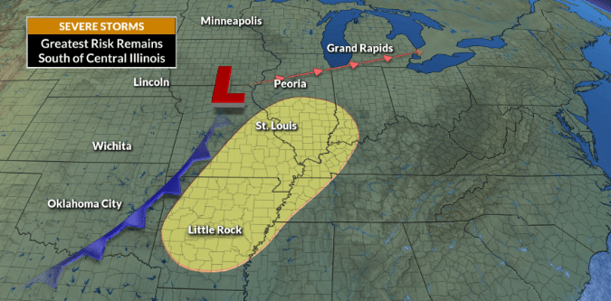 Mapa del clima en el medioeste de Estados Unidos.
