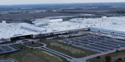 Vista aérea de la planta de Rivian en Normal.