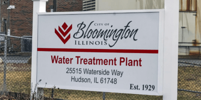 Aviso frontal de la planta de tratamiento de agua de Bloomington.