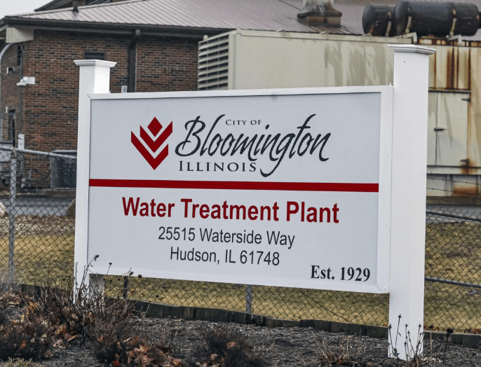 Aviso frontal de la planta de tratamiento de agua de Bloomington.